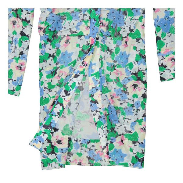  가니 Ganni Ladies Azure Blue Floral Printed Puff-Sleeved Shirt Dress F6961