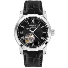 Gevril MEN'S Madison Leather Black (Open Heart) Dial Watch 2581