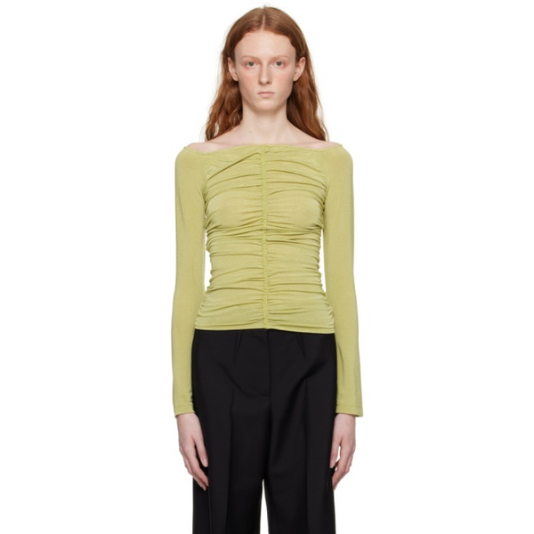지방시 지방시 Givenchy Green Ruched Long Sleeve T-Shirt 231278F110002