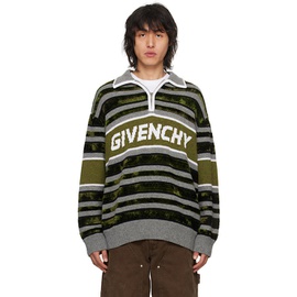 지방시 Givenchy Gray & Green Half-Zip Polo 241278M212000