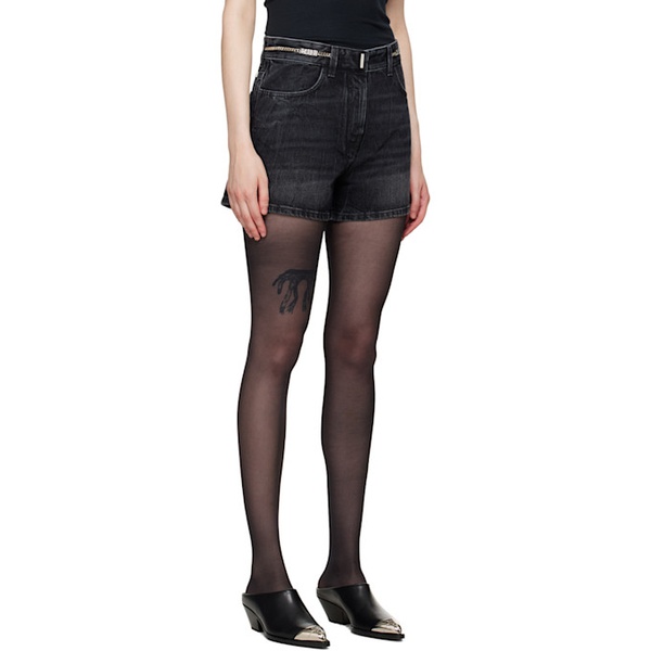 지방시 지방시 Givenchy Black Curb Chain Denim Shorts 242278F088001