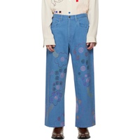 Glass Cypress Blue Embroidered Jeans 232171M186002