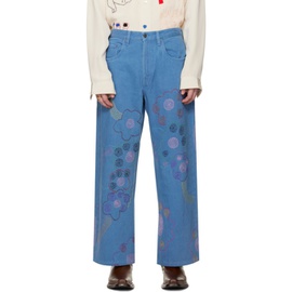 Glass Cypress Blue Embroidered Jeans 232171M186002