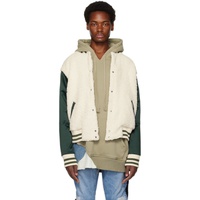 그렉 로렌 Greg Lauren White & Green Varsity Jacket 232933M180001