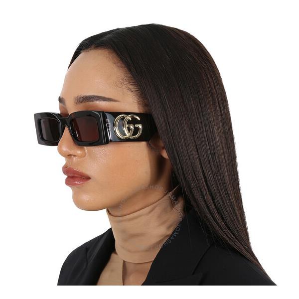 구찌 구찌 Gucci Brown Rectangular Ladies Sunglasses GG1425S 002 53