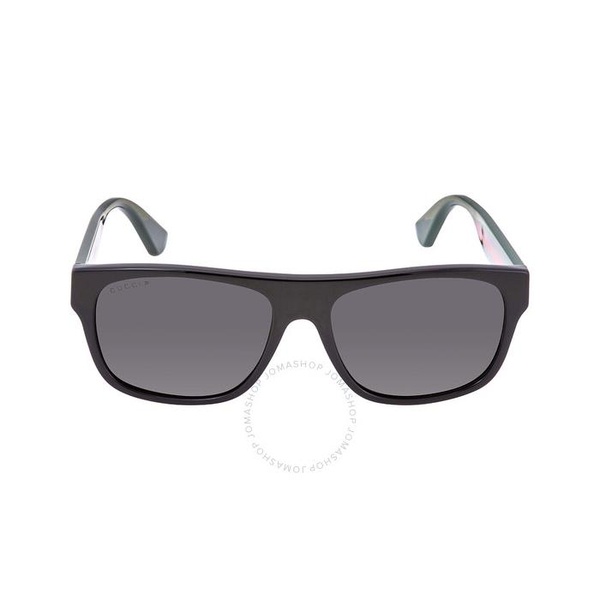 구찌 구찌 Gucci Open Box - Polarized Grey Rectangular Mens Sunglasses GG0341S 002 56