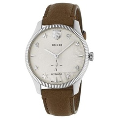 구찌 Gucci MEN'S G-Timeless Leather Silver-tone Dial Watch YA126361