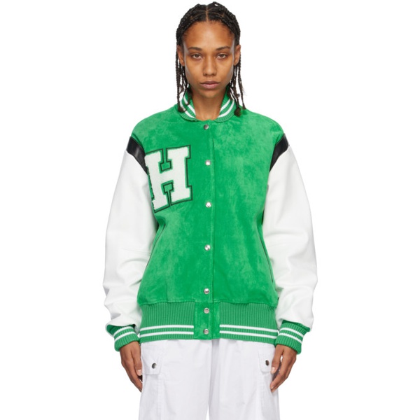  HALFBOY Green & White Paneled Bomber Jacket 231242F063000