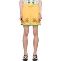 HARAGO Yellow Cross-Stitched Shorts 241245M193011