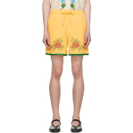 HARAGO Yellow Cross-Stitched Shorts 241245M193011