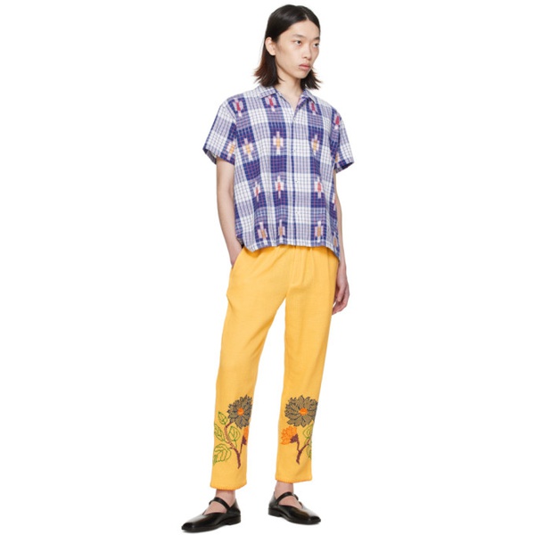  HARAGO Yellow Cross-Stitched Trousers 241245M191004