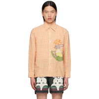 HARAGO Orange & 오프화이트 Off-White Cross-Stitched Shirt 242245M192003