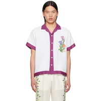 HARAGO White & Purple Cross-Stitched Shirt 242245M192018