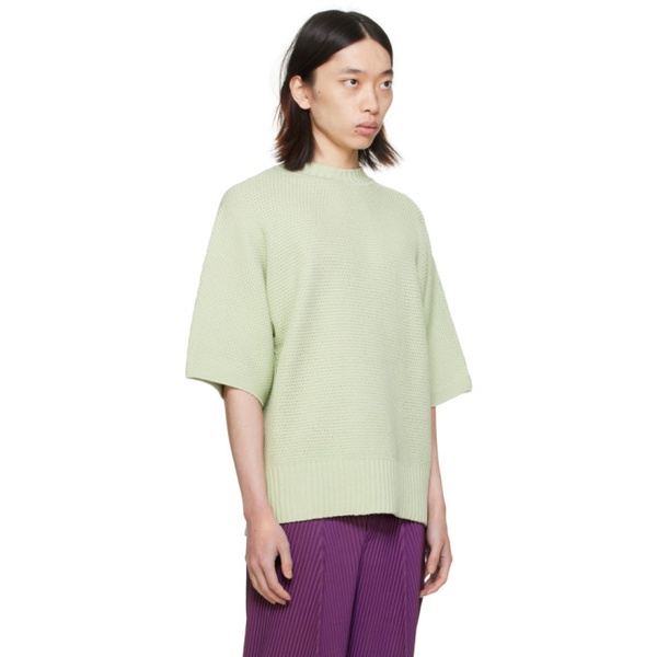  HOMME PLISSEE 이세이 미야케 ISSEY MIYAKE Green Rustic Knit Sweater 241729M201012