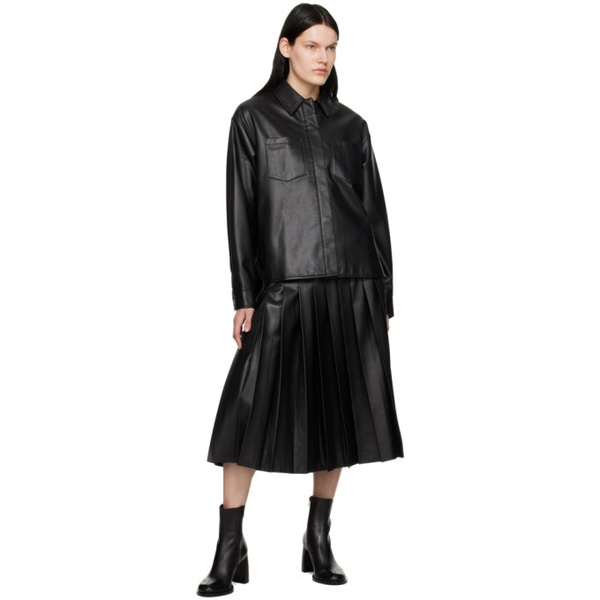  한 코펜하겐 Han Kjobenhavn Black Pleated Faux-Leather Midi Skirt 231827F092001