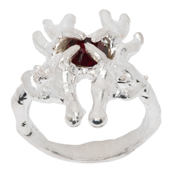  Harlot Hands Silver Armored Butterfly Ring 241093F024001