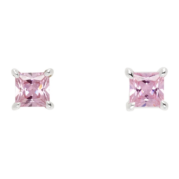 하튼 랩스 Hatton Labs Silver & Pink Princess Cut Stud Earrings 241481M144021