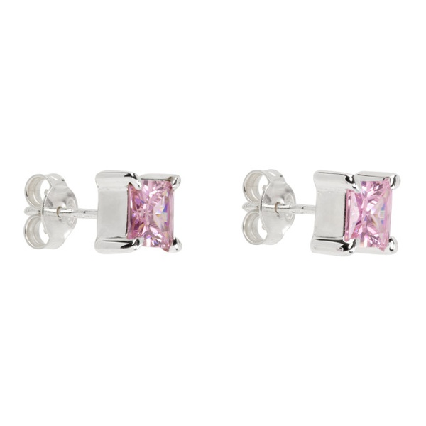  하튼 랩스 Hatton Labs Silver & Pink Princess Cut Stud Earrings 241481M144021