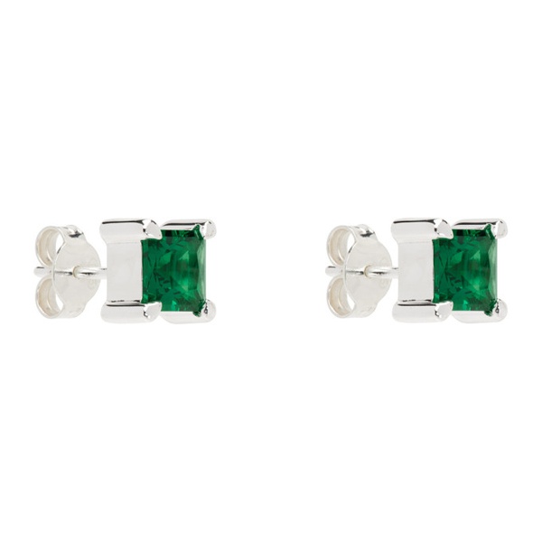  하튼 랩스 Hatton Labs SSENSE Exclusive Silver & Green Princess Cut Stud Earrings 241481M144029