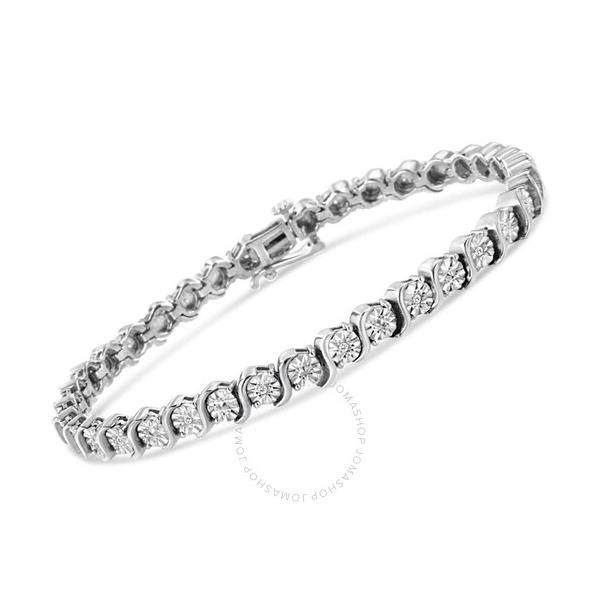  Haus Of Brilliance .925 Sterling Silver 1/10 Cttw Miracle-Set Diamond Round Miracle Plate S Link Tennis Bracelet - 7 018709B700
