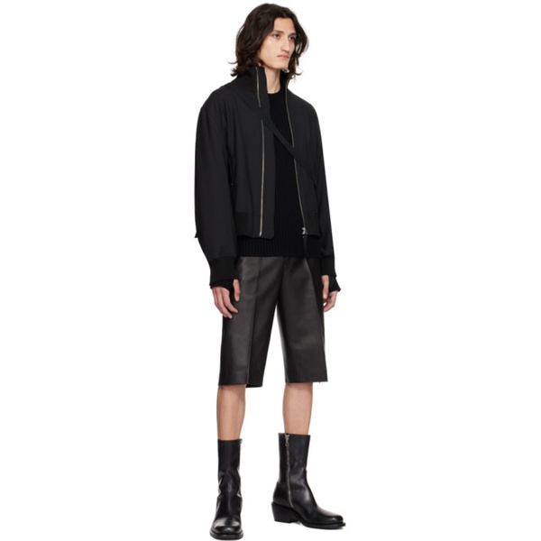 핼무트랭 Helmut Lang Black Creased Leather Shorts 241154M193005