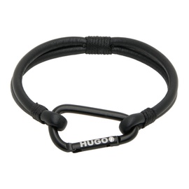 휴고 Hugo Black Leather Branded Carabiner Bracelet 232084M142003