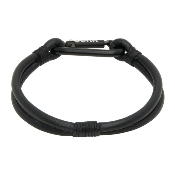  휴고 Hugo Black Leather Branded Carabiner Bracelet 232084M142003