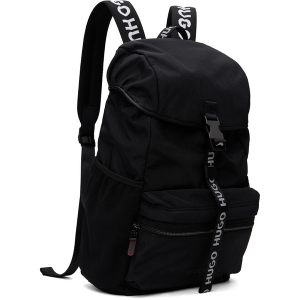  휴고 Hugo Black Logo Webbing Backpack 242084M166007