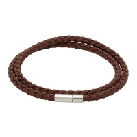휴고 Hugo Brown Double Braided Leather Bracelet 242084M142005