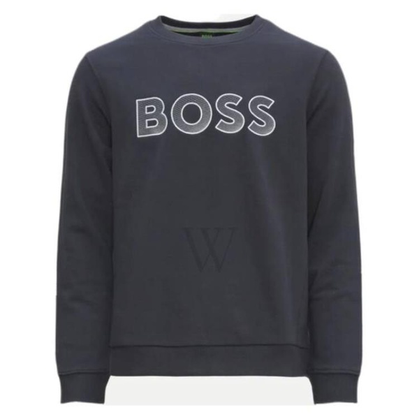 휴고보스 휴고 Hugo Boss Dark Blue Salbo Logo Embroidered Jersey Sweatshirt 50483018-402