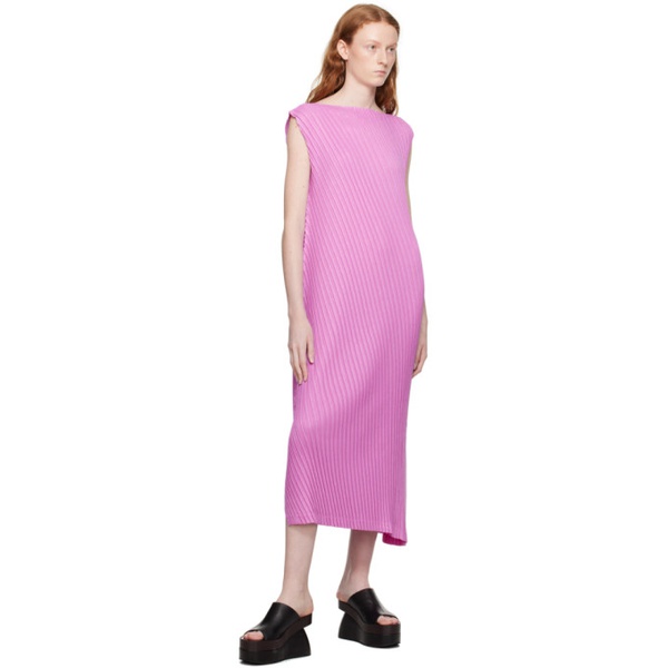  이세이 미야케 ISSEY MIYAKE Pink Linen Like Pleats Midi Dress 232809F054004