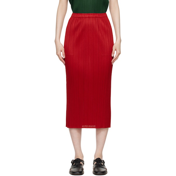  플리츠 플리즈 이세이 미야케 PLEATS PLEASE 이세이 미야케 ISSEY MIYAKE Red New Colorful Basics 3 Midi Skirt 242941F092002
