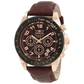 Invicta MEN'S Speedway Chronograph Brown Genuine Leather and Dial Rose 18K GP SS 10712