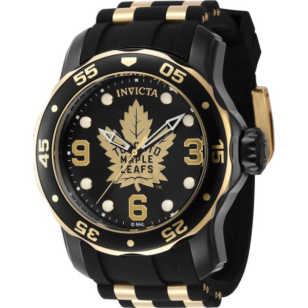  Invicta MEN'S NHL Silicone and Stainless Steel Gold and Black Dial Watch 42326
