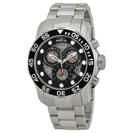 Invicta MEN'S Pro Diver Chronograph Stainless Steel Black Dial Watch 19836