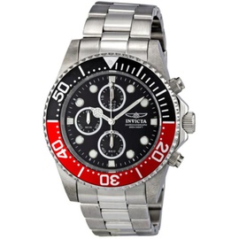 Invicta MEN'S Pro Diver Chrono SS Black Dial Red & Black Bezel 1770