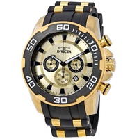 Invicta MEN'S Pro Diver Chronograph Black Silicone with Gold-plated Gold Dial 22346