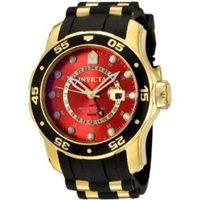 Invicta MEN'S Pro Diver 18kt Gold Plated Stainless Steel and Rubber Red Dial Watch 6992