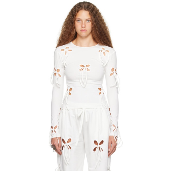  J.Kim SSENSE Exclusive White Petal Long Sleeve T-Shirt 232023F110006