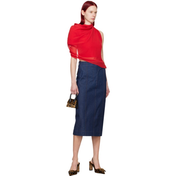  자크뮈스 JACQUEMUS Navy Les Sculptures La jupe de-Nimes Obra Denim Midi Skirt 241553F092010