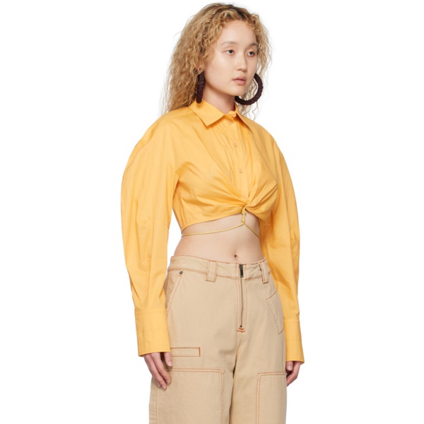  자크뮈스 JACQUEMUS Yellow Le Raphia La Chemise Plidao Shirt 231553F109046