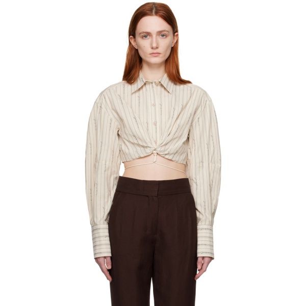  자크뮈스 JACQUEMUS Beige Le Raphia La Chemise Plidao Shirt 231553F109044