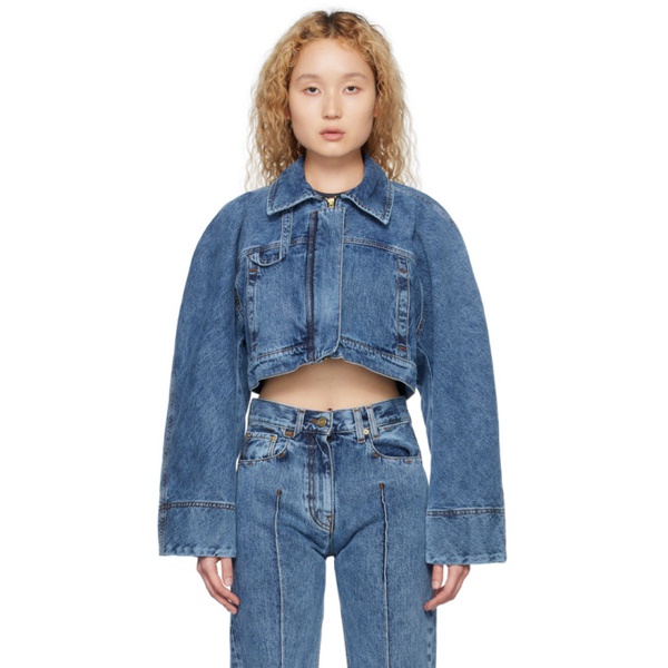  자크뮈스 JACQUEMUS Blue Le Raphia La Veste de Nimes Meio Denim Jacket 231553F060004