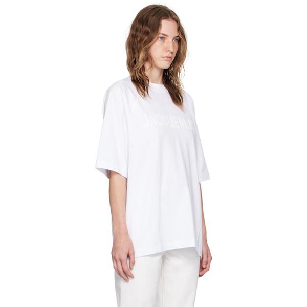  자크뮈스 JACQUEMUS White Les Classiques Le t-shirt Typo t-shirt 242553F110012
