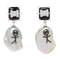 지위나이아 JIWINAIA Silver & Black Alien Pearl Earrings 241405F022019