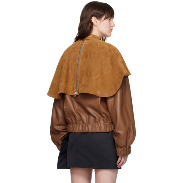  JW 앤더슨 JW Anderson Brown Oversized Collar Leather Bomber Jacket 241477F058001