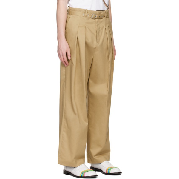  JW 앤더슨 JW Anderson Beige Wide Leg Pleat Trousers 231477M191004