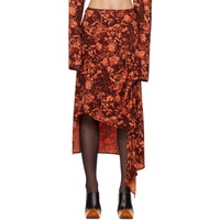 Jade Cropper Burgundy & Orange Asymmetric Midi Skirt 241772F092000