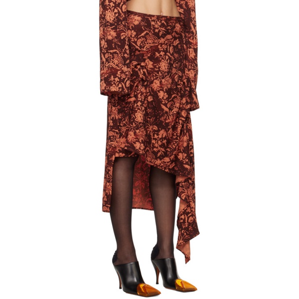  Jade Cropper Burgundy & Orange Asymmetric Midi Skirt 241772F092000