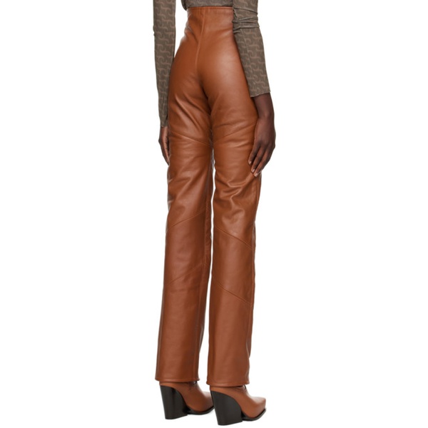  Jade Cropper Brown Zip Vent Leather Pants 222772F084000